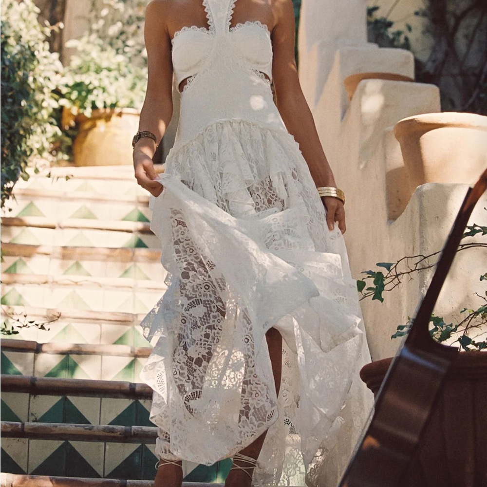 12th Tribe White High Low Lace Dress